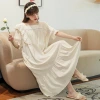 Court-style sleeping dress for women, summer short-sleeved lace lace princess-style long dress for home wear, summer loose large-sized pajamas details Picture